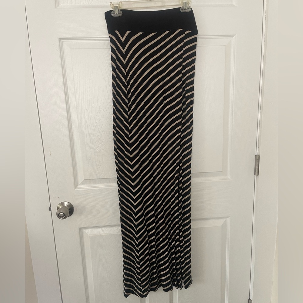 Black and Tan Striped Maxi Skirt